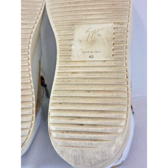Giusseppi Zanotti Hightop Sneakers Womens 40 10 White Leather Gold Studded Boot - Picture 14 of 16